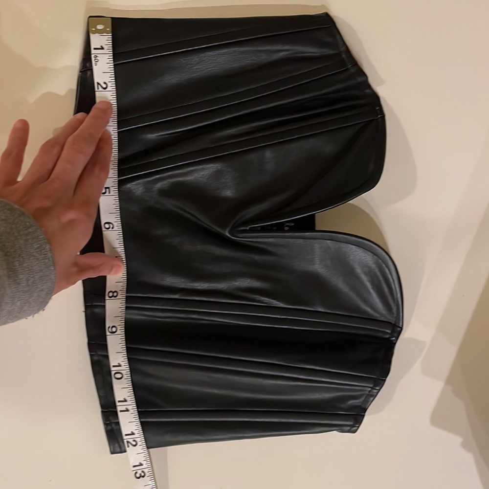 Black Vegan Leather Strapless Bustier Crop Top - Picture 7 of 8